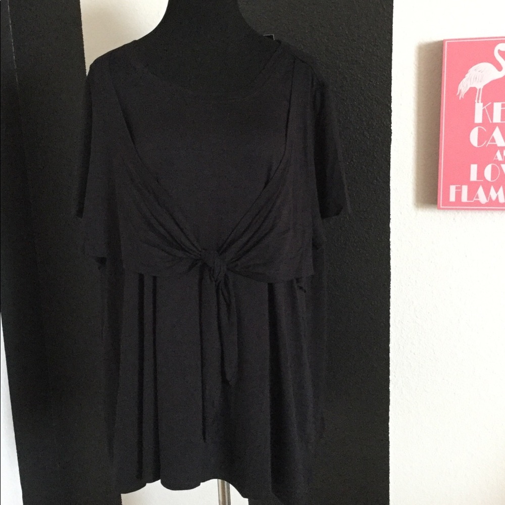 Eloquii CUTE Black Tie Front Tee